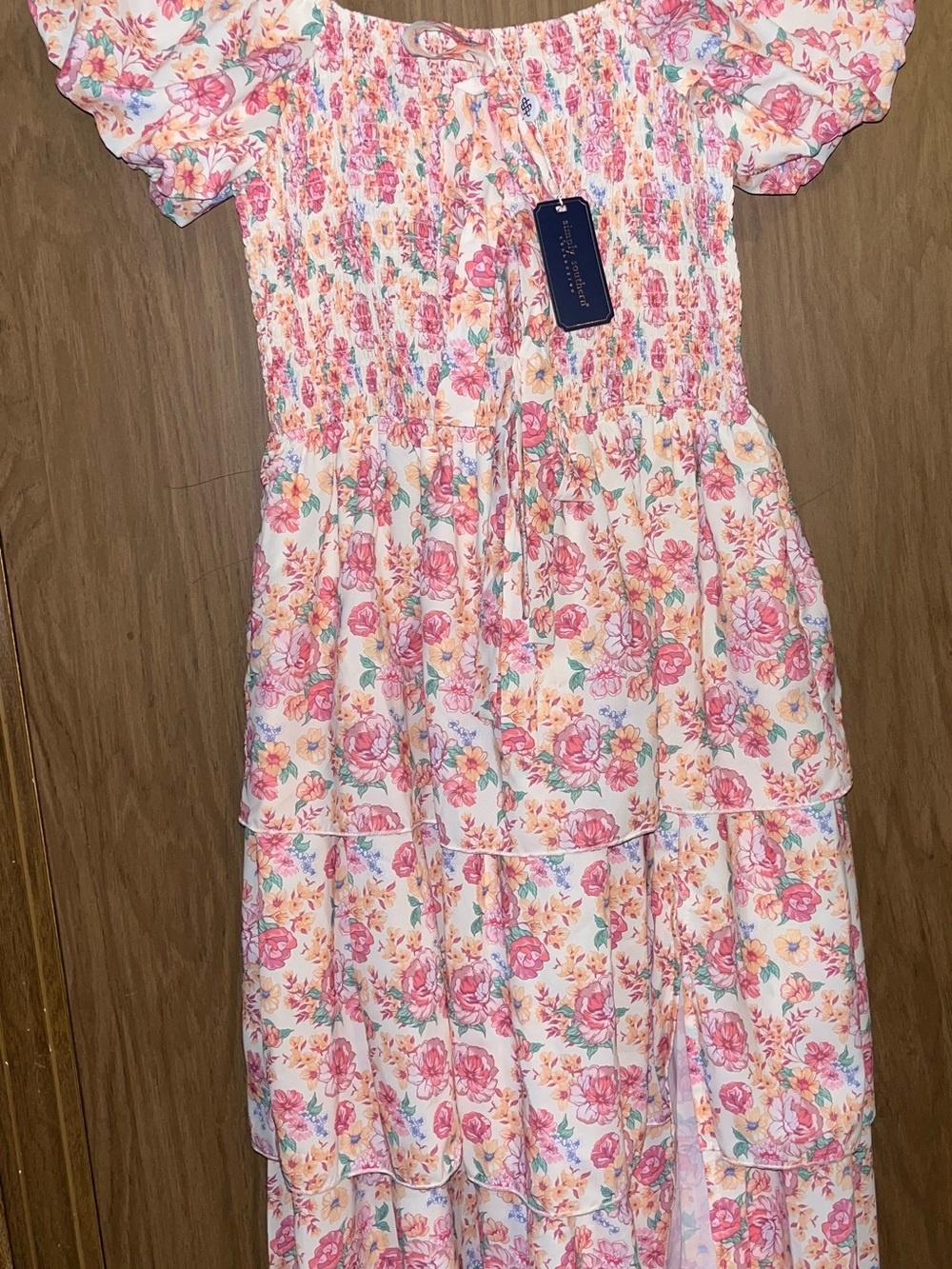Simply Southern Pink Multi Floral Smocked Tiered Dress - Picture 1 of 1